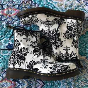 Black and while patterned Doc Martens